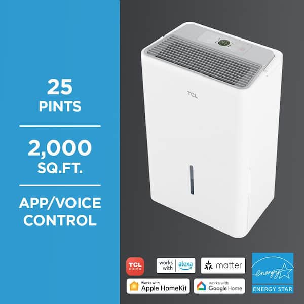 25 pt. 2000 sq. ft. Smart Dehumidifier, Ultra-compact in. White