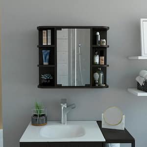 23.6 in. W x 19.7 in. H Black Rectangular Wall Medicine Cabinet with Mirror with Open Shelf