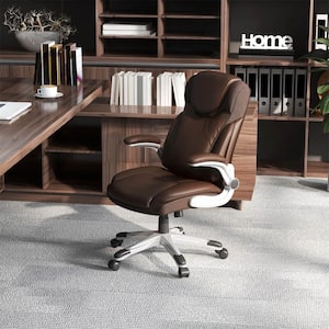 Faux Leather Swivel Ergonomic Office Chair Executive with Flip-up Armrests in Brown