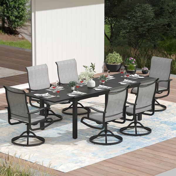 Grey Swivel Textilene Metal Chairs, Patio Outdoor Dining Chair with Curve Arms, (Set of 6) for Patio, Garden, and Deck