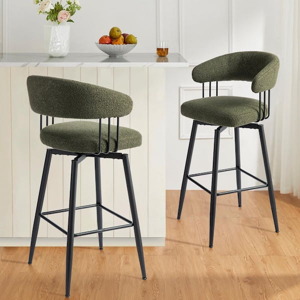 40.50 in. H Modern Hunter Green Fabric Swivel Bar Stool with Tapered Black Metal Legs(Set of 2)