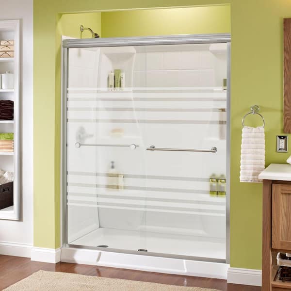 Delta Lyndall Traditional 50-1/8 to 59-3/8 in. W x 70 in. H Semi-Frameless Sliding Shower Door, Chrome, Transition Glass