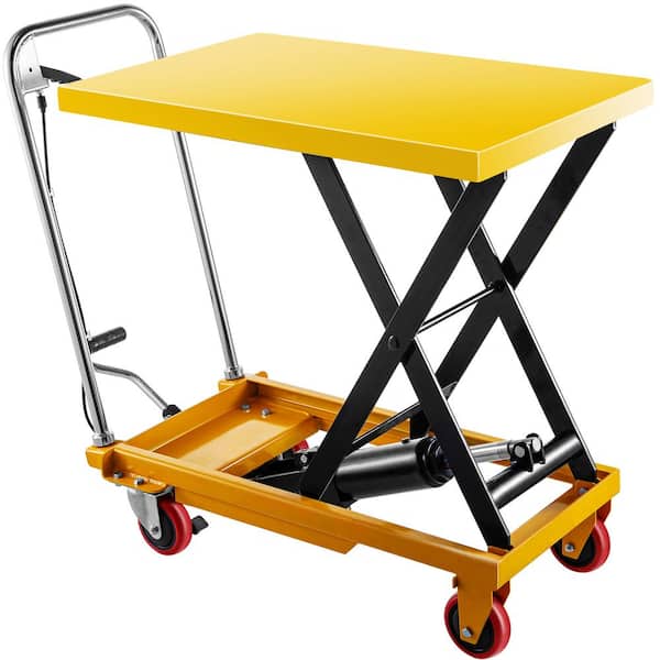 VEVOR Hydraulic Lift Table Cart 660 lbs. Capacity Lifting Height Scissor Lift Table 35 in. with Foot Pump for Freight Lifting