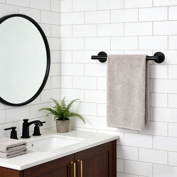 16 in. Stainless Steel Wall Mounted Single Towel Bar in Matte Black