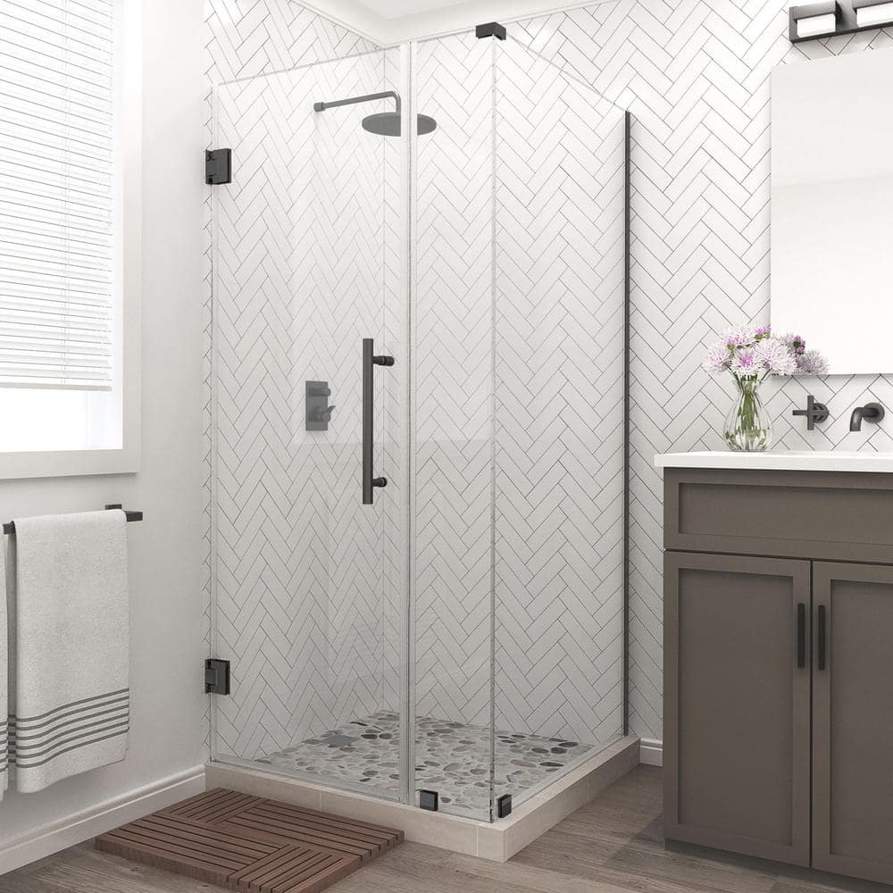 Bromley Frameless Matte Black Hinged Shower Enclosure with Clear Glass