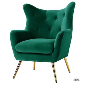Jacob Green Tufted Accent Wingback Chair with Golden Base