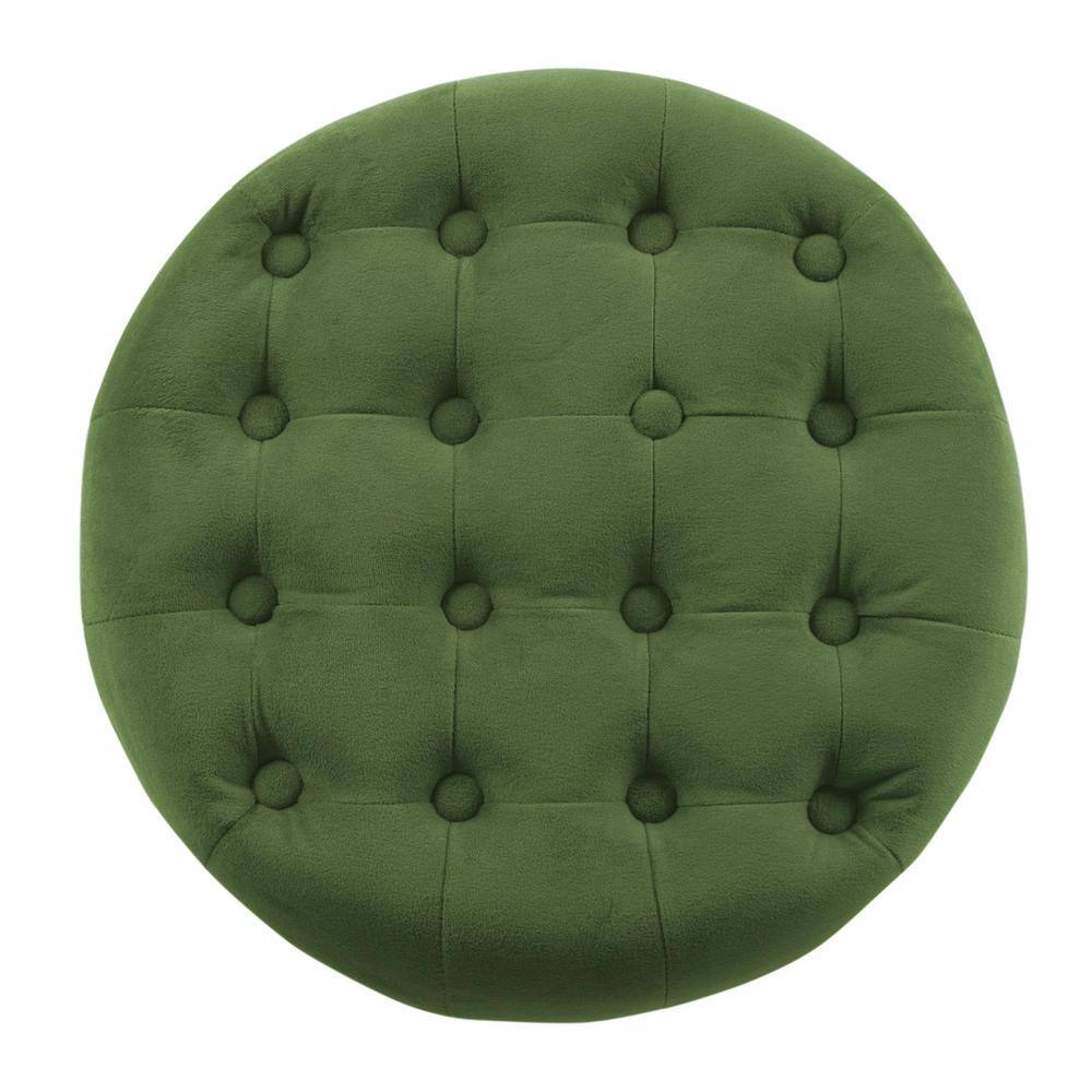 Forest Green Velvet Tufted Round Storage Ottoman