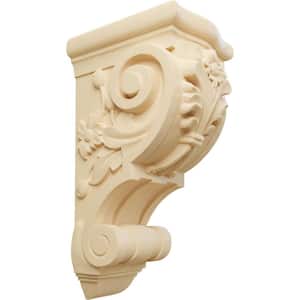 7-5/8 in. x 6-1/4 in. x 14-1/8 in. Unfinished Wood Maple Large Floral Corbel