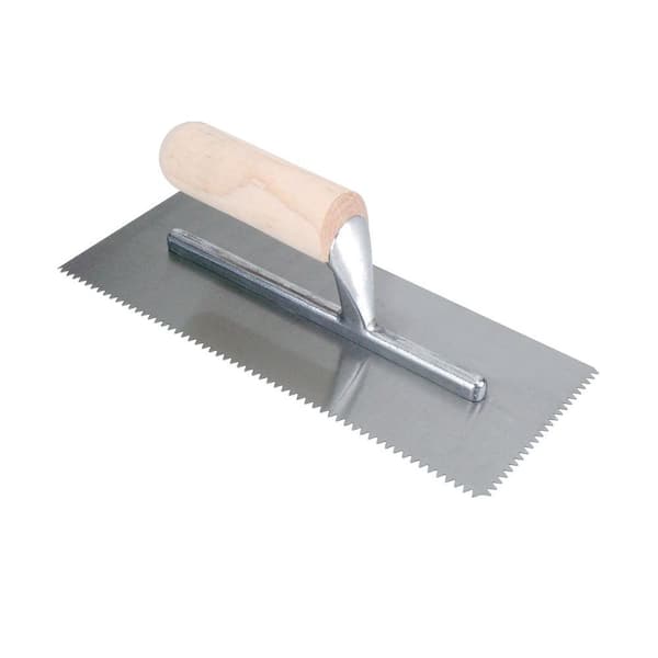 QEP 11 in. x 1/4 in. x 3/16 in. V-Notch Pro Flooring Trowel with Wood Handle