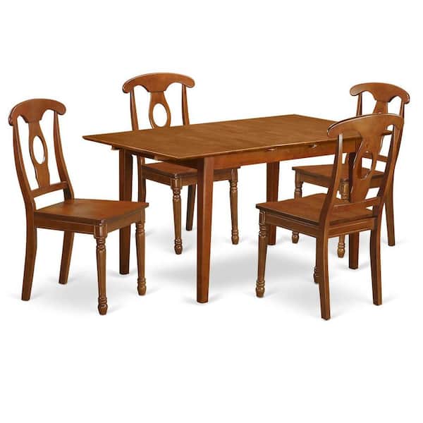 East West Furniture 5-Piece Saddle Brown Finish Solid Wood Top - Dining Room Set with Leaf - Seats 4