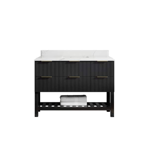 Willow Collections Catalina 48 in. W x 22 in. D x 36 in. H Bath Vanity in Black with 1.5" Calacatta Quartz Top