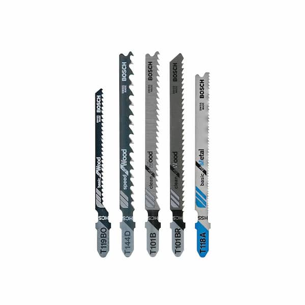 Bosch Multi-Purpose Steel T-Shank Jig Saw Blade Set for Cutting Wood and Metal (5-Pack)