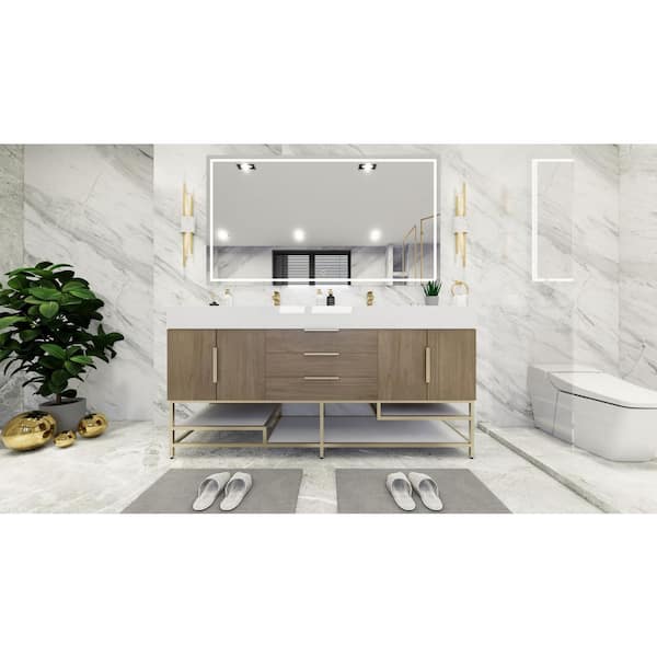 BV Better Vanity Bethany 71 in. W. x 20 in. D x 36 in. H Double Sink Freestanding Bath Vanity in Light Oak with White Acrylic Top