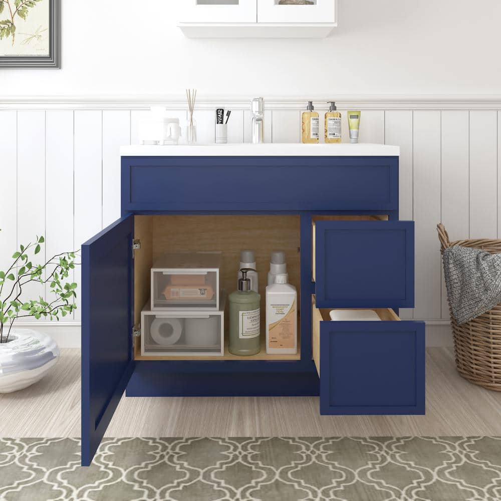 36" Blue Birch Plywood Freestanding Single Base Cabinet with Soft Close Door