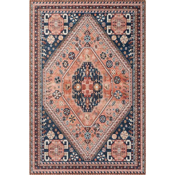 Nevaeh Machine Washable Bohemian Medallion Blue 3 ft. x 8 ft. Indoor Area Rug