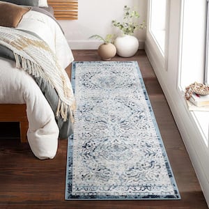 Vintage Medallion Blue 2 ft. 3 in. x 7 ft. 3 in. Indoor with Non-Slip Back in Area Rug