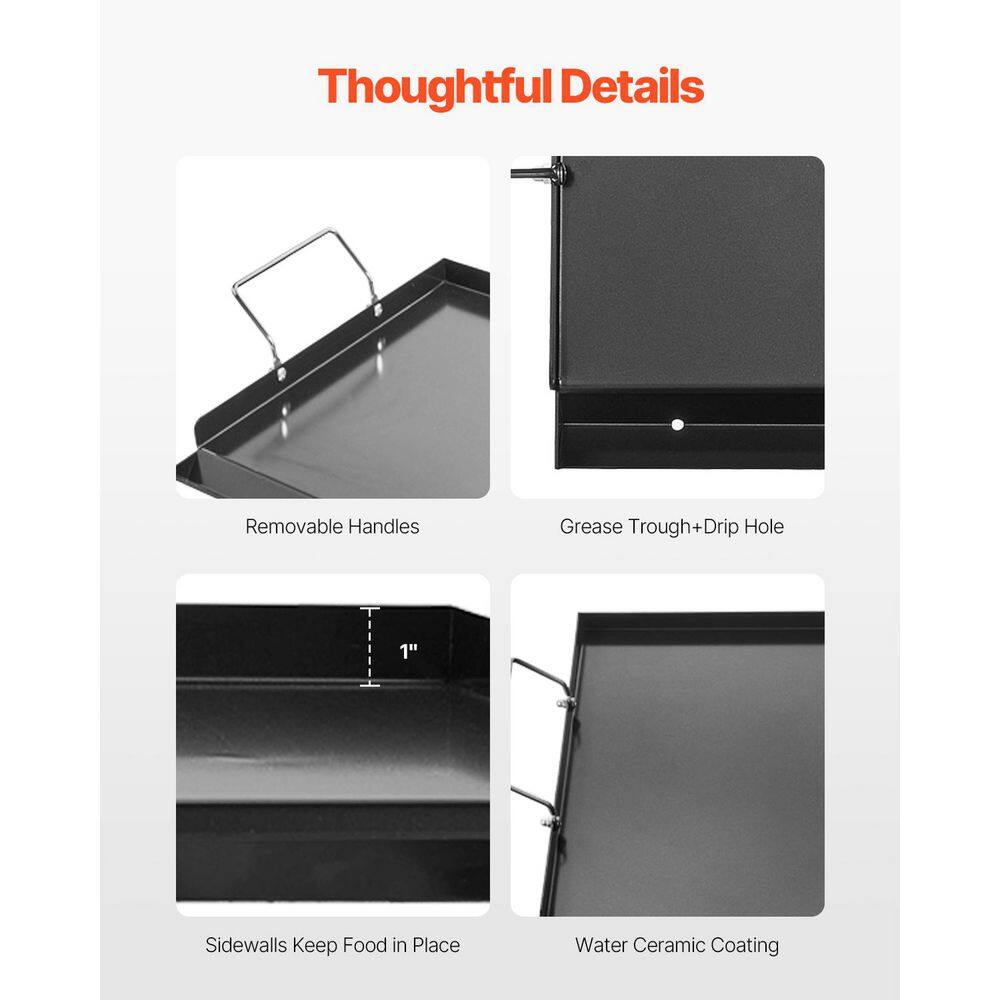 Carbon Steel Griddle, Portable Family Cookware with Handle, 24x16 in. Universal Flat Top Rectangular Plate - thumbnail 2