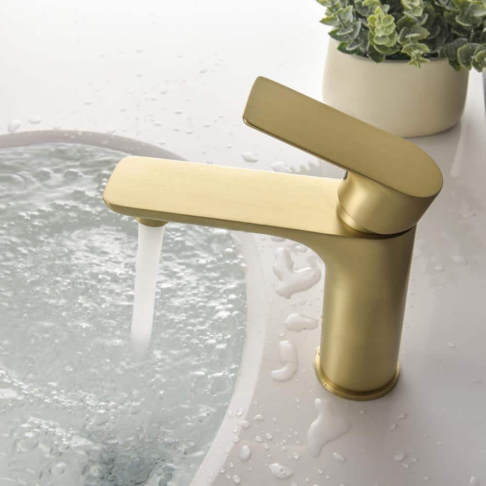 Brushed Gold Single Handle Low Arc Bathroom Faucet