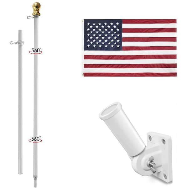Unbranded Flag Stars 2.5 ft. x 4 ft. Nylon American Flag 2-Sided House Flag with 2 Sections 6 ft. Aluminum Flagpole Kit - White