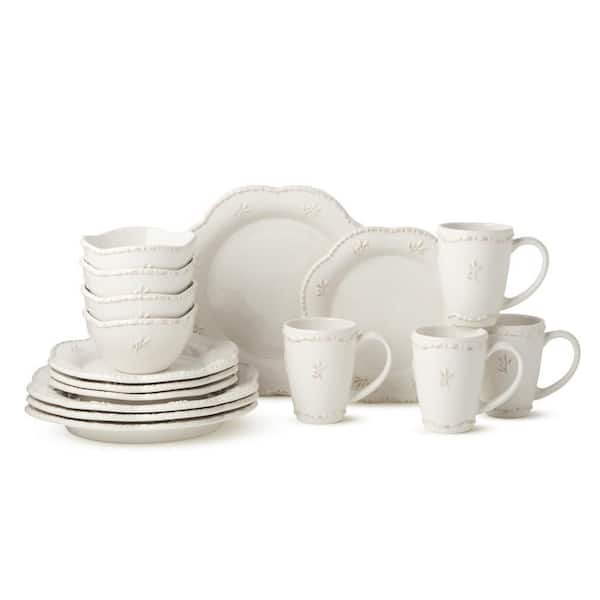 Heritage Beads 16-Piece White Stoneware Dinnerware Set (Service Set for 4)