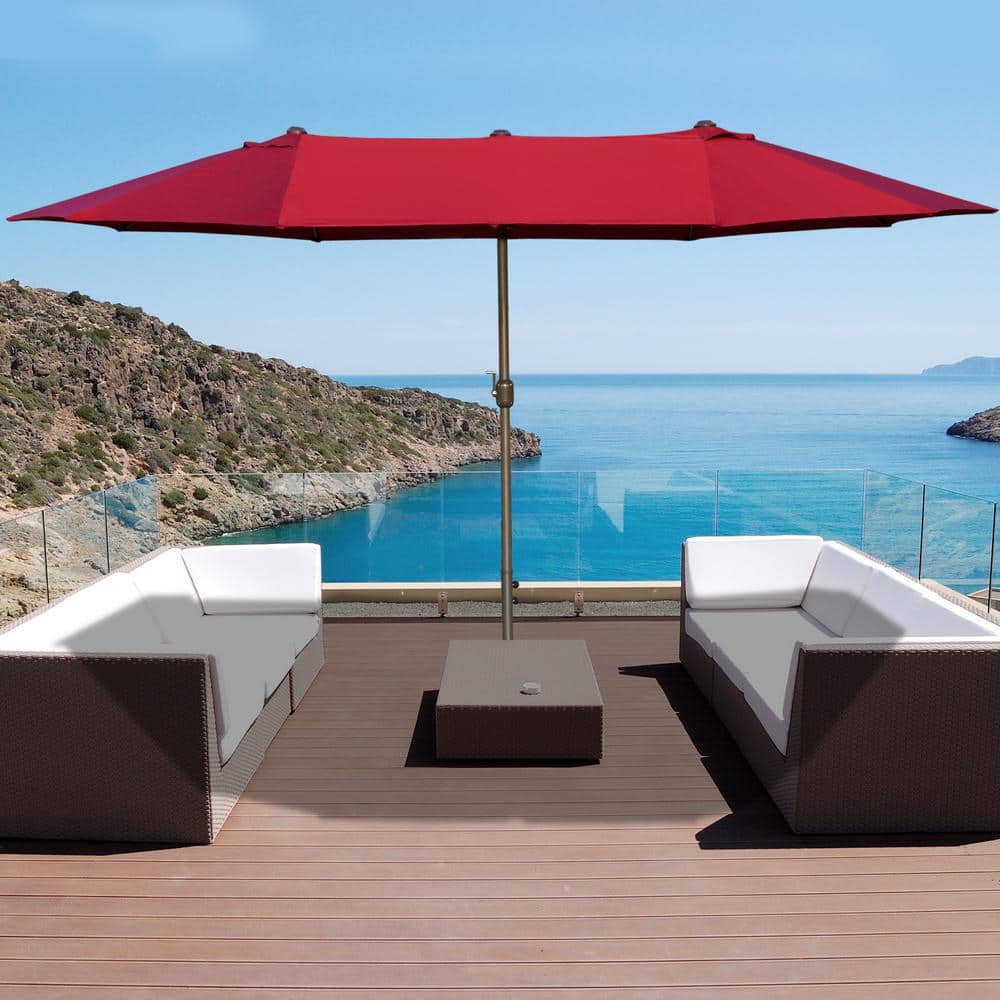 Wine Red Rectangular Steel Market Patio Umbrella with Stand