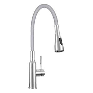 Single-Handle Utility Faucet with Dual Spray and Flex Neck in Brushed Nickel/Grey