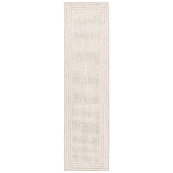 Ebony 2 ft. x 9 ft. Gray/Ivory Solid Striped Border Runner Rug