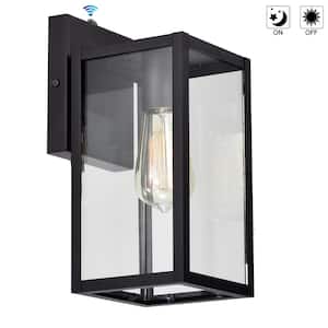4.72 in. W 1-Light Outdoor Matte Black Wall Sconce with Dusk to Dawn Sensor and Clear Glass