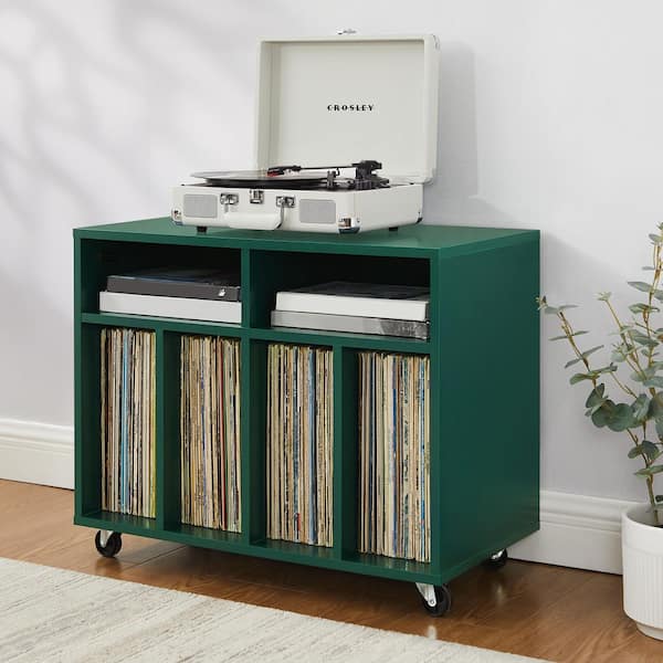 CROSLEY FURNITURE Carlo Teal Rolling Record Storage Console CF1134
