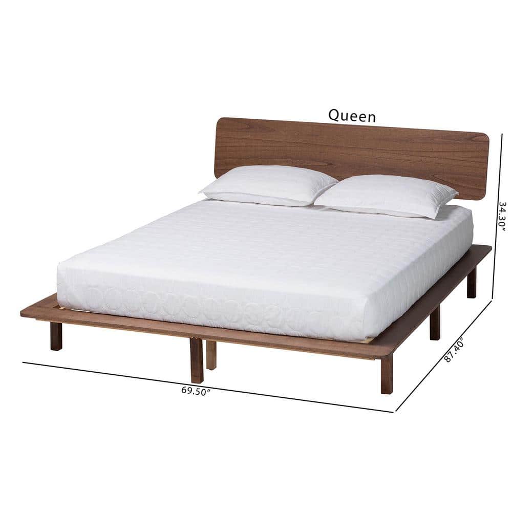 Alyssa Walnut Brown Wood Queen Platform Bed with Angled Headboard