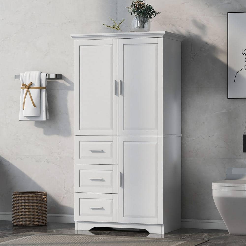 33 in. W x 20 in. D x 63 in. H White Wood Freestanding Linen Cabinet with A