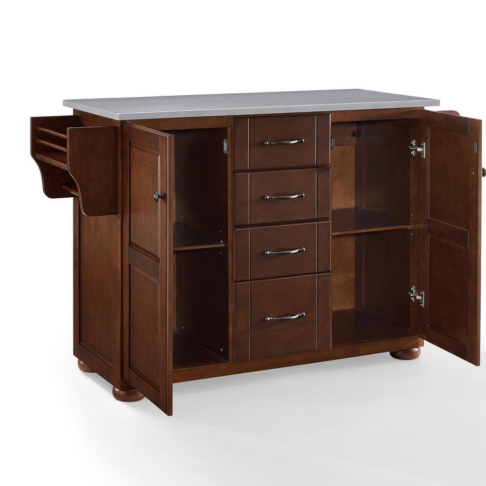 Eleanor Mahogany Kitchen Island with Stainless Steel Top and Storage