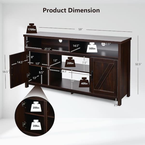 Costway 59 in. Coffee TV Stand Media Center Console Cabinet