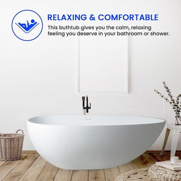 Assignan 67 in. Solid Surface Flatbottom Freestanding Bathtub in White Assignan 67 in. Solid Surface Flatbottom Freestanding Bathtub in White