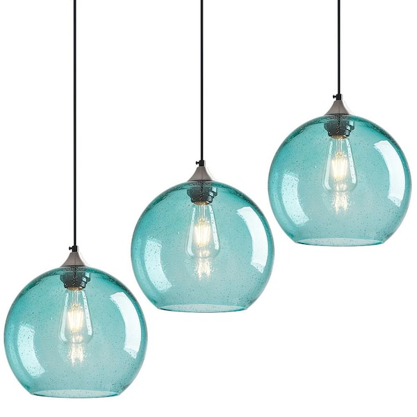 Home Lighting ‎60 Watts 1 Light 9. 84in Light Blue 3-Pack Glass Pendant Light for Kitchen Island, No Bulbs Included