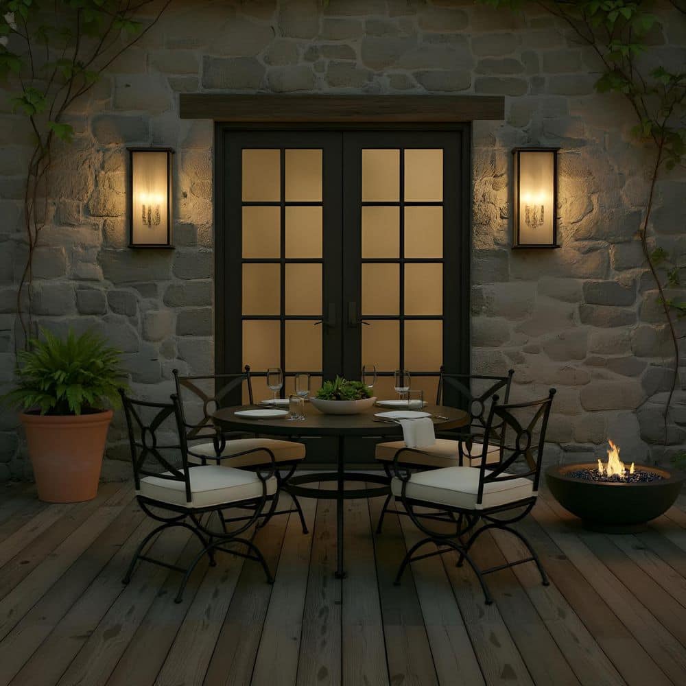 Audley 24in. Textured Black with Distressed Seeded Glass Panels Outdoor Hardwired Lantern Sconce with No Bulbs Included price history on PriceWatchPro