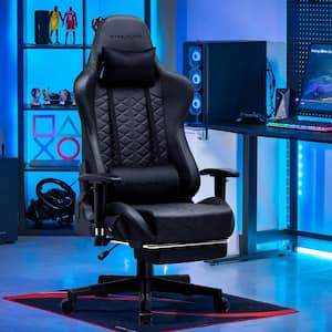 Black Faux Leather Gaming Chair with Footrest Big and Tall Gamer Chair Office Executive Chair