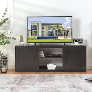58 in. Black TV Stand Entertainment Console Center Fits TV's up to 65'' W/2 Cabinets