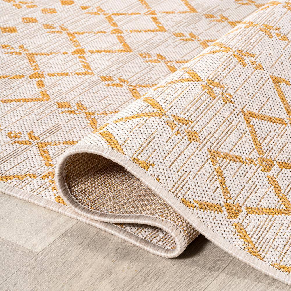 Moroccan Geometric Yellow and Cream 4' x 6' Outdoor Rug