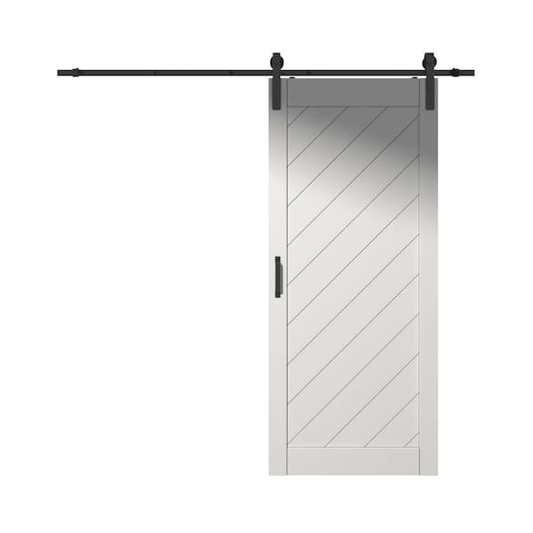 ARK DESIGN 48 in. x 84 in. 1-Lite White Primed Wave MDF Sliding Barn Door with Hardware Kit