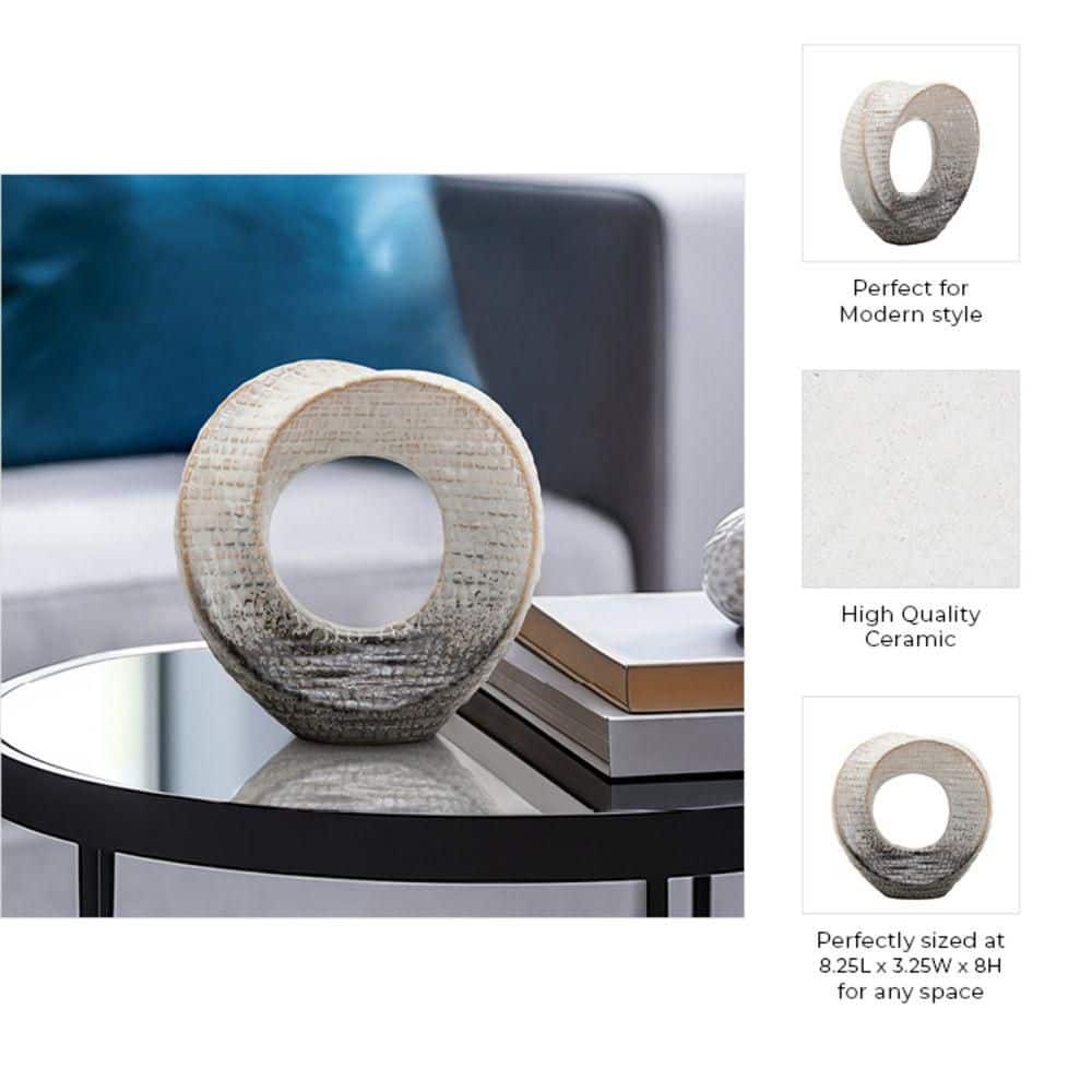 8" Ivory and Gray Ceramic Cut-Out Abstract Sculpture