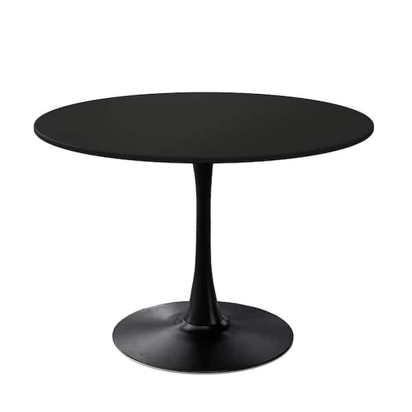 Sudzendf 42.13 in. W Modern Round Outdoor Coffee Table with Printed Black Table Top and Metal Legs Base