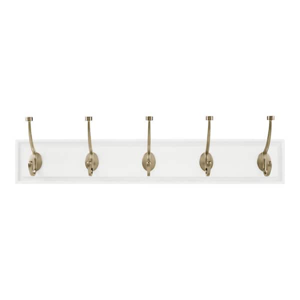 Home Decorators Collection Snap Install 27 in. White Hook Rack with 5 Champagne Bronze Pill Top Hooks