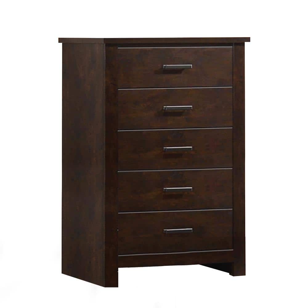 Panang Mahogany 5-Drawer Vertical Chest with Felt-Lined Drawer