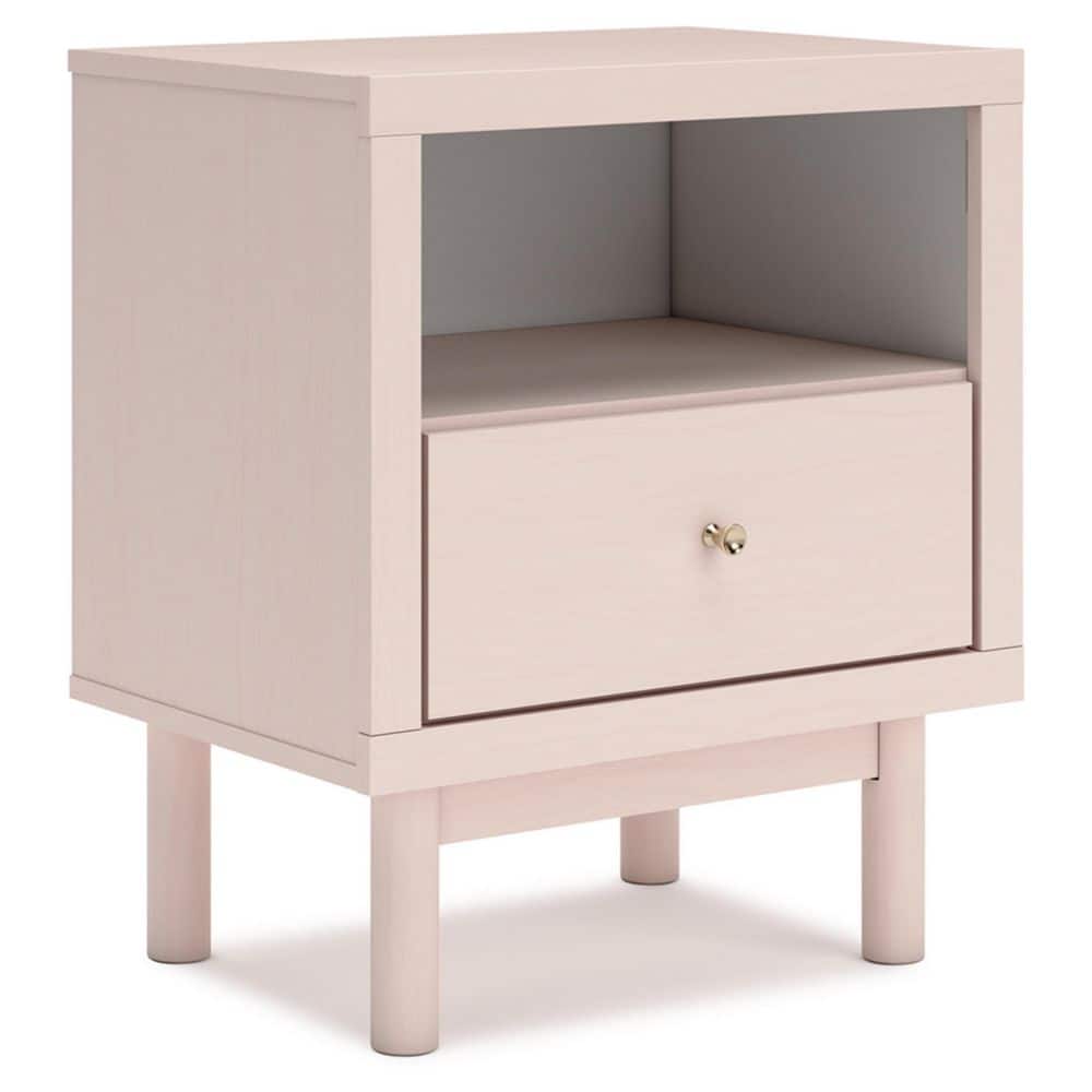 Blush Pink Transitional Nightstand with USB Ports and 1 Drawer