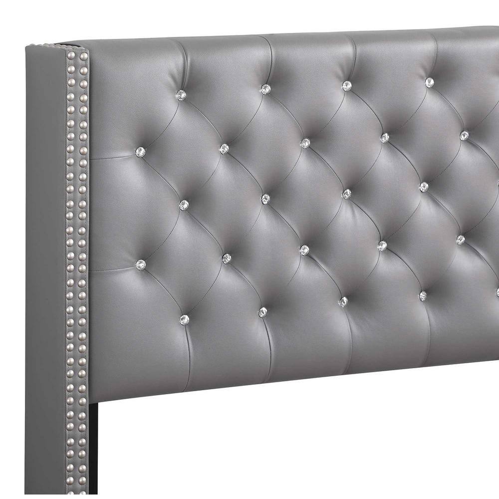 Julie Light Grey Velvet Tufted Upholstered King Bed with Nailhead Trim