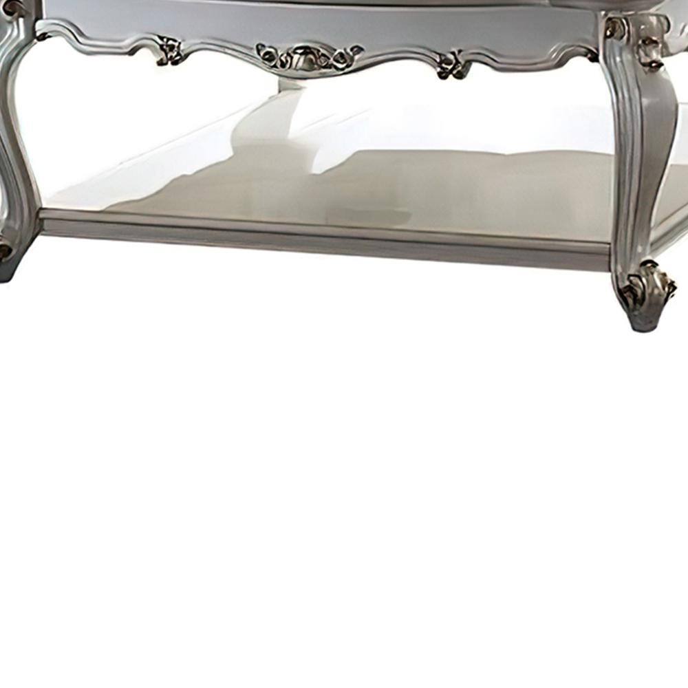 47" Antique Pearl Wood Coffee Table with Storage Shelf