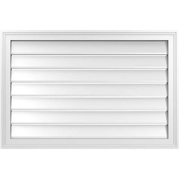 Ekena Millwork 36 in. x 24 in. Vertical Surface Mount PVC Gable Vent: Functional with Brickmould Frame
