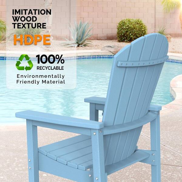 VINGLI Blue HDPE Plastic Tall Adirondack Chairs Set of 2, Outdoor