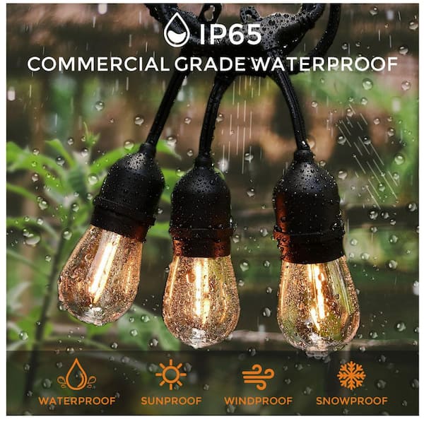 48Ft Outdoor String Light Weatherproof 15 Hanging Sockets S14/E26 2W, 15  LED Bulbs Included